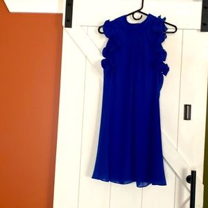 vince camuto blue ruffled sleeve dress. Mock neck. Chiffon. Gently worn.